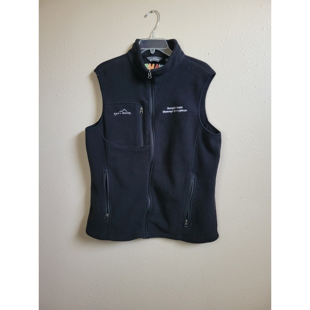 Google Apps Logo Embroidered Fleece Vest By Eddie Bauer Black Sz M